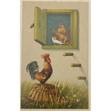 Антикварная открытка "Птичник" (птичий двор). Германия