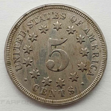 5 центов 1867 года со щитом. США.