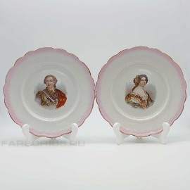 Декоративные тарелки с изображением Людовика XV и принцессы Монпасье, Товарищества М. С. Кузнецова. 