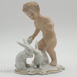 Статуэтка "Мальчик с кроликами". Wallendorf
