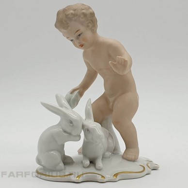 Фарфоровая статуэтка "Мальчик с кроликами". Wallendorf, Германия