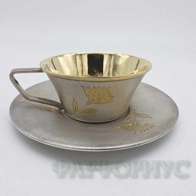 Серебряная кофейная пара 875 пробы с позолотой