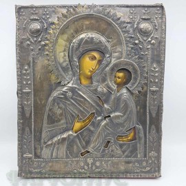 Антикварная Тихвинская икона Божией Матери. Серебро Антикварная Тихвинская икона Божией Матери. Серебро