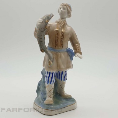 Фарфоровая статуэтка "Емеля с щукой". Гжель