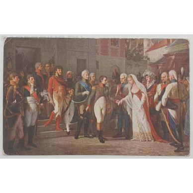 Антикварная открытка "Наполеон принимает Прусскую королеву в Тильзите 7 - го июля 1807 г."